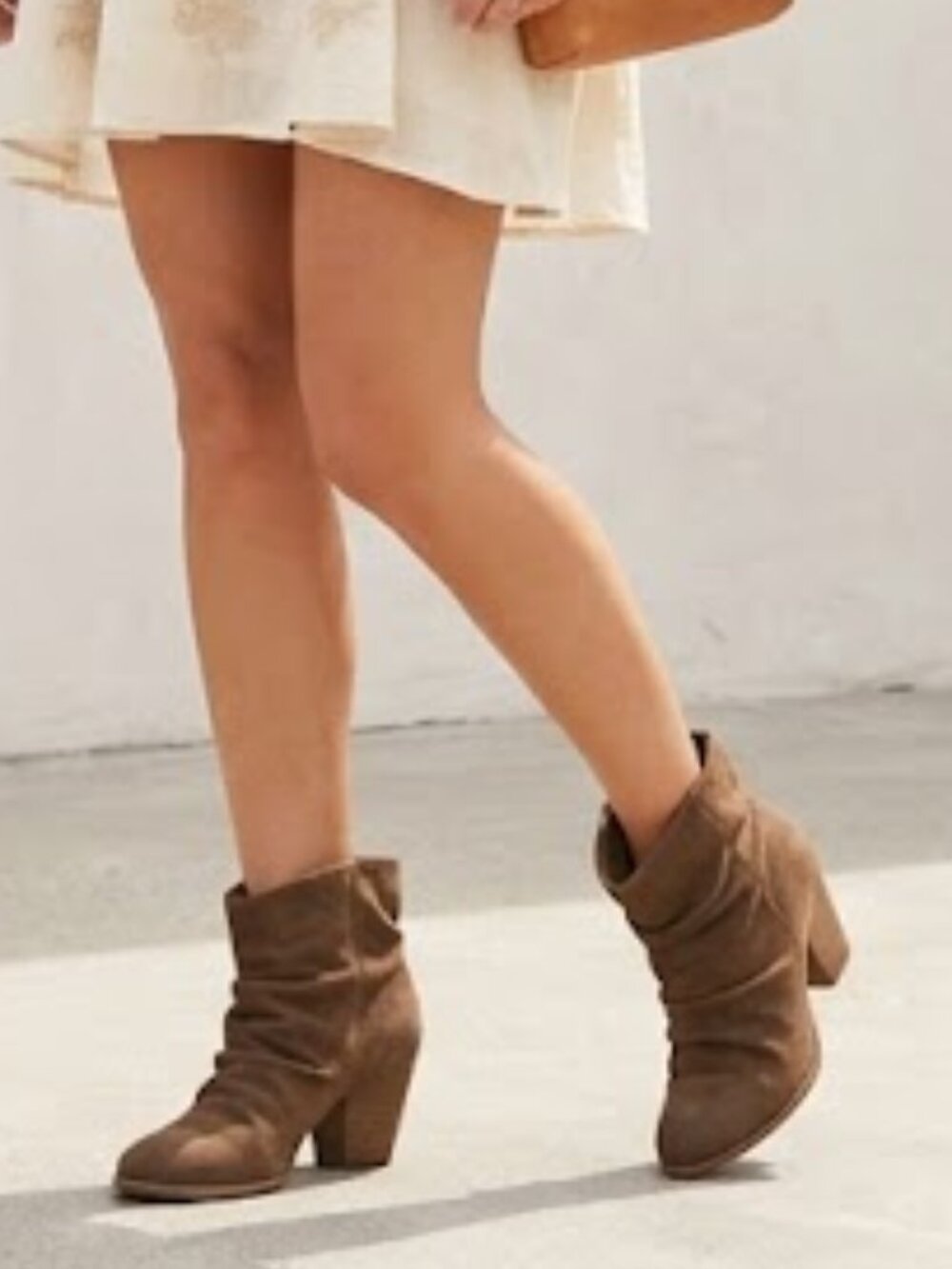 Diba Festival Brown Suede Slouch Bootie Chunky Heel Almond Toe Women's 8.5